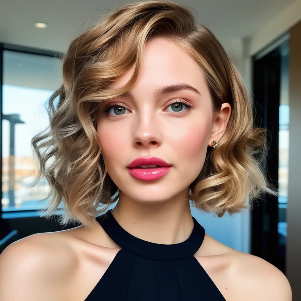 curly bob with side part