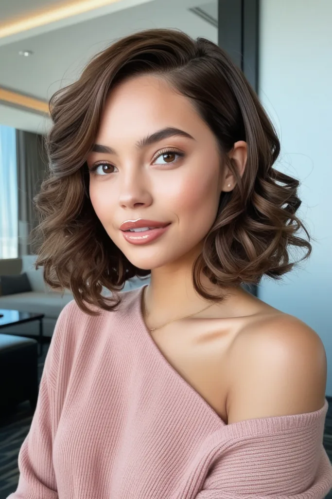 curly bob with side part