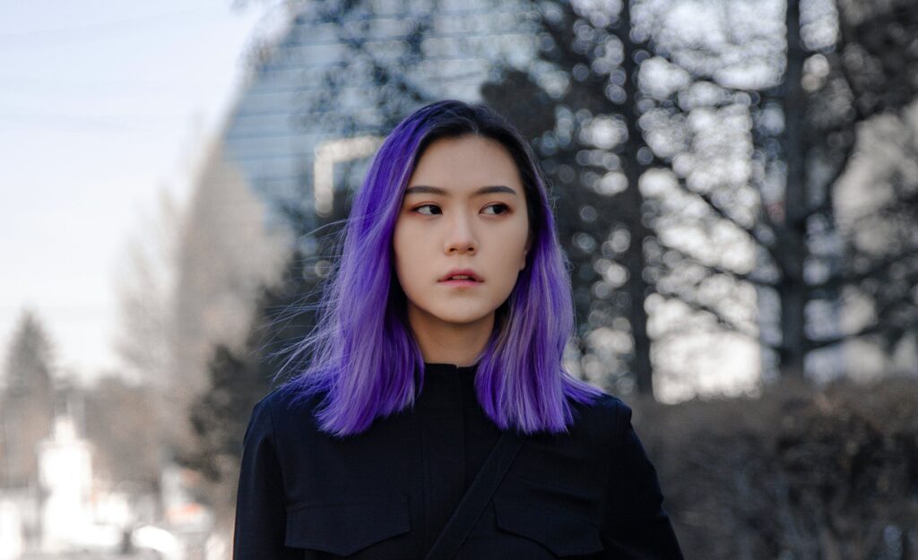 a purple hair girl